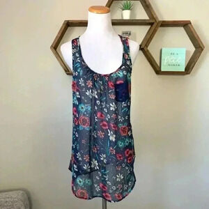 Lily White blue floral long chiffon tank